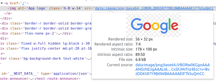 Inlined image shown in browser devtools